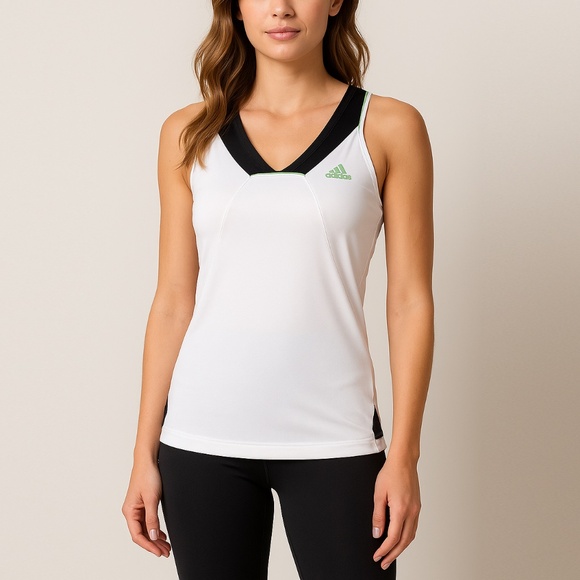Adidas White Black Green Trim Tank Top M Mesh Racerback Athletic Gym Shirt - Picture 1 of 8